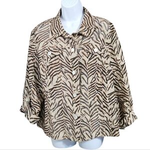 Ruby Rd. Beige and Brown Animal Print Button Down Shirt